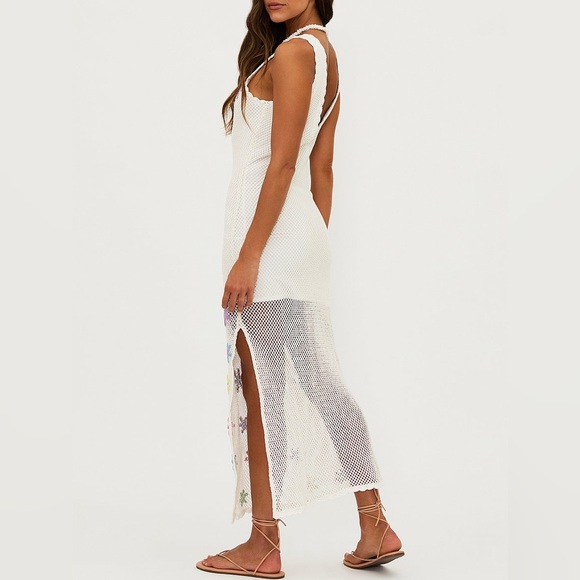 Beach riot - White Crochet Maxi Dress with Colorful Flower Appliqués - Picture 3 of 4